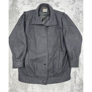 Vintage International Scene Gray Wool Coat Womens 12 Button Overcoat Peacoat 80s